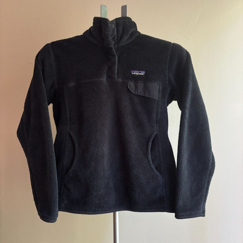 Patagonia Retool Snap-T Pullover Women's S Black Fleece Pocket Mock Neck Logo